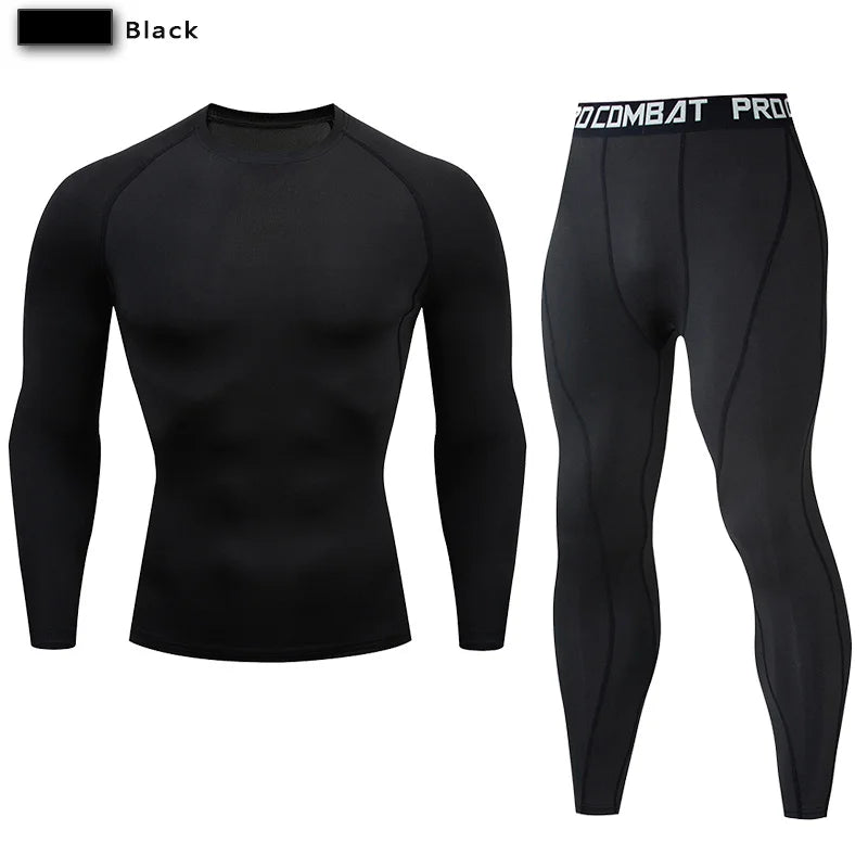 2PCS Men's Compression Sportswear – Gym Tight Yoga Set, Workout Jogging MMA Fitness Tracksuit Pants