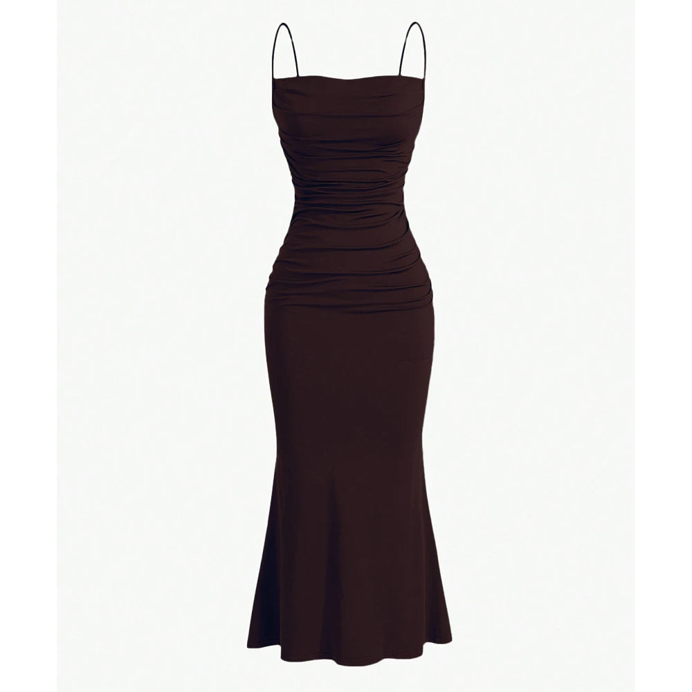 All Seasons Women's Maxi Dress – Elegant, Slim Fit, Spaghetti Strap, Mermaid Hem, Fashion Party Outfit