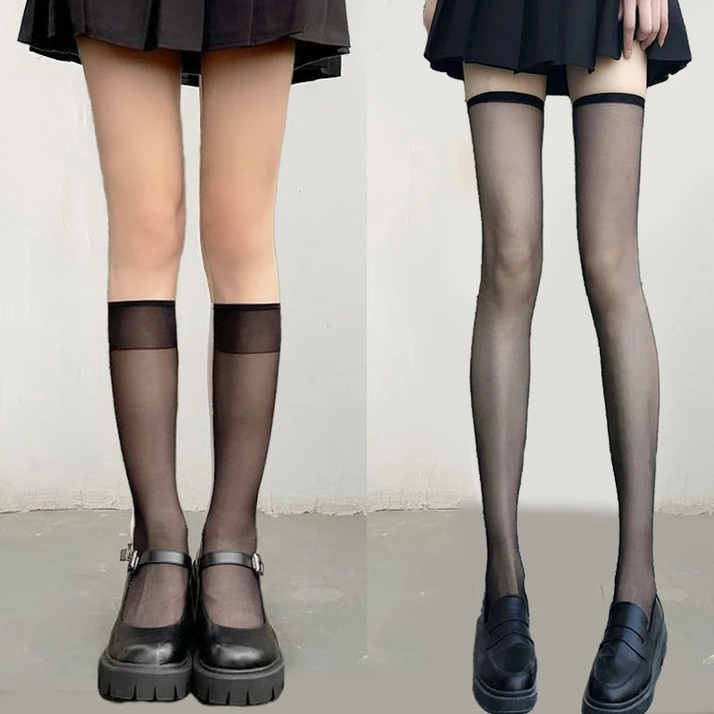 4 Pairs Summer Thin Stockings – Women Lolita Long Socks, Knee High, Fashion Cosplay, Sexy, Nylon, Transparent