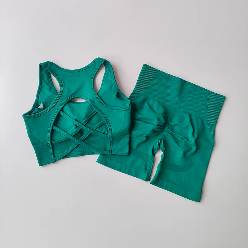 2PCS Seamless Yoga Set – High Waist Shorts & Sport Bra for Gym & Fitness