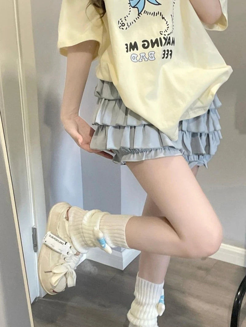 Y2K Sweet Ruffle Mini Skirt – Kawaii Lolita A-Line, Harajuku High-Waisted Bow Skirt in Pink & White