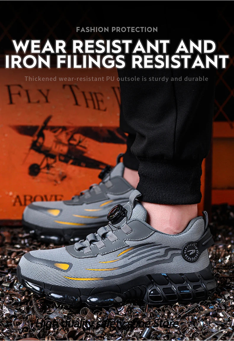 Rotating Button New Safety Shoes for Men – Anti-smash, Anti-puncture Work Shoes, Fashion Men’s Sport Shoes, Security Protective Boots