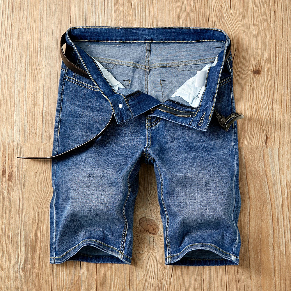 Men's Shorts Jeans – Denim Stretch Pants, Dark Blue, Fashion Design, Slim Straight Fit, Summer Shorts for Men