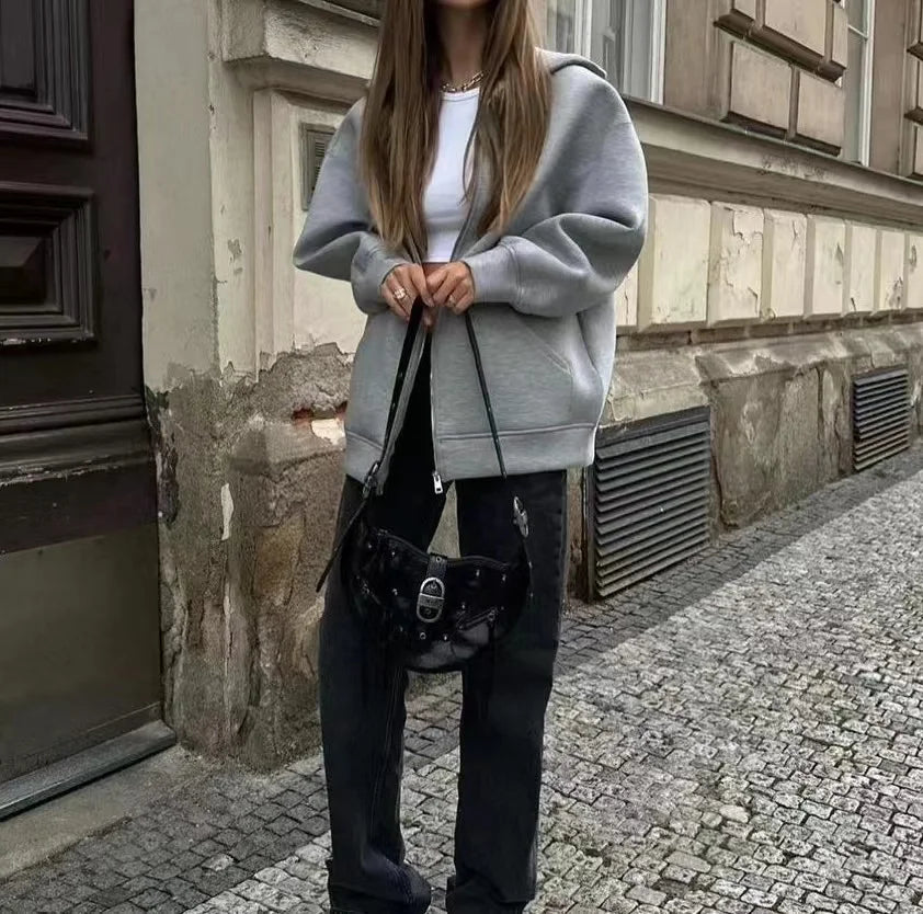 Oversized Hoodie – Casual Street Style, Loose Fit, Zipper, Space Cotton Jacket, Lazy Cardigan
