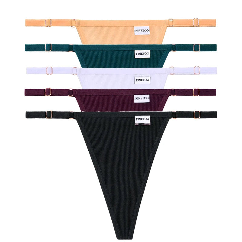5PCS Adjustable Women's Panties – Sexy Cotton, Solid Low Waist, Seamless Thongs, Female Lingerie