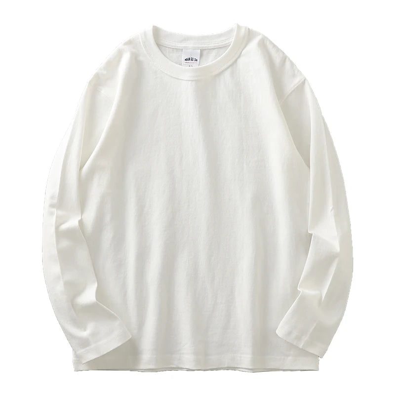 Heavyweight Long-Sleeve T-Shirt – 100% Cotton, O-Neck, Plain White, Oversized Men's Wear