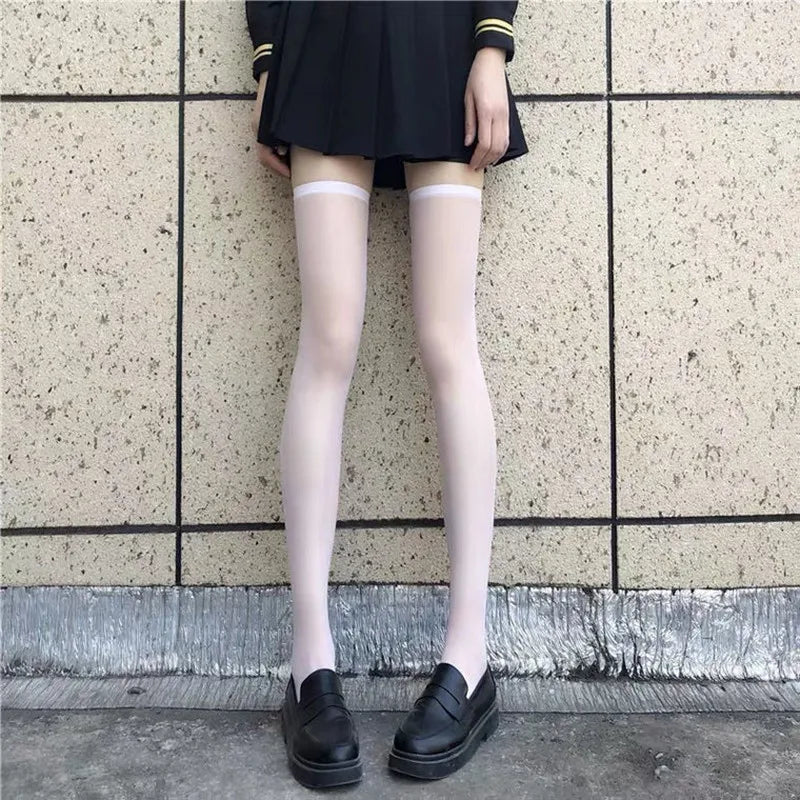 Summer Ultrathin Women's Silk Socks – Black, translucent, and stylish, with a medium calf sleeve