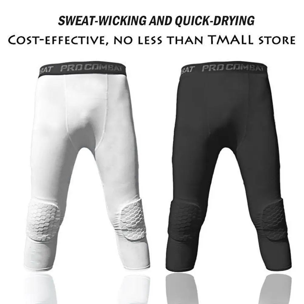 Men's Safety Anti-Collision Pants – Basketball Training 3/4 Tights Leggings, Knee Pads Protector, Sports Compression Trousers