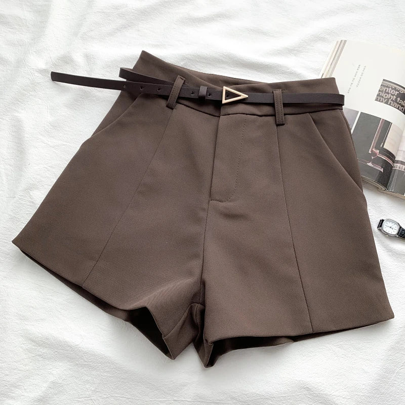 Casual Women's A-Line Shorts – High Waist, Chic, Office Lady Style, Belted, Vintage, Spring/Summer