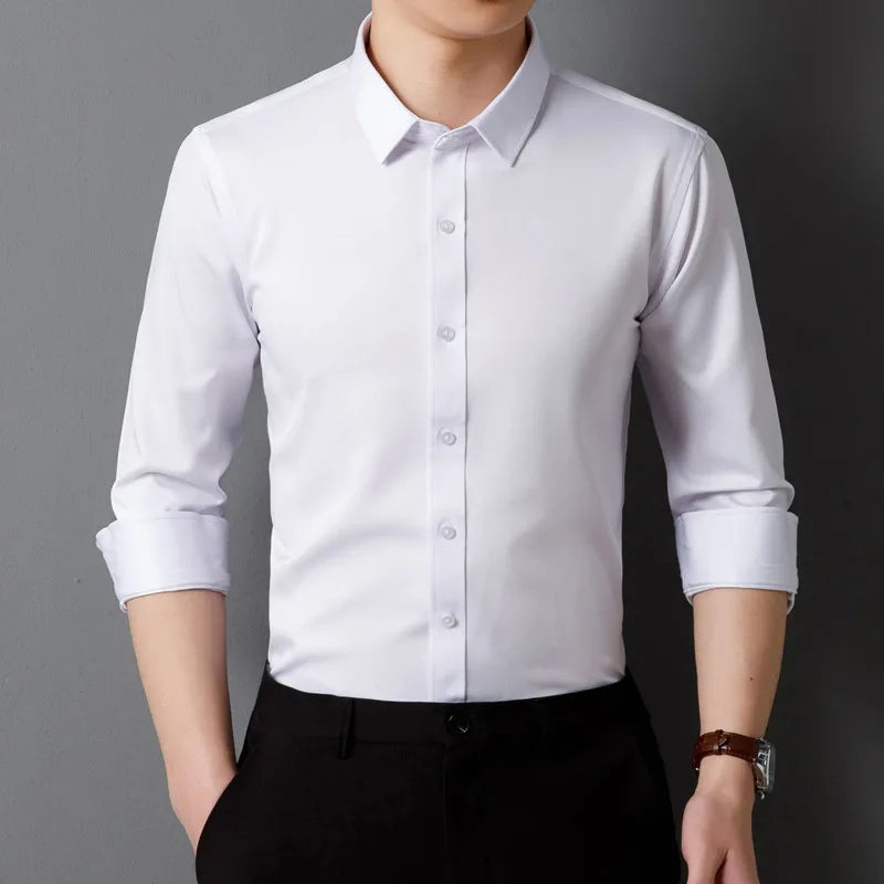 Men's Long Sleeved Shirt – Classic Solid Color, Soft And Comfortable Fit, Business Formal Or Social, Without Pockets