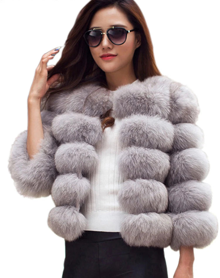 Elegant Faux Mink Fur Coat – Fluffy, Thick, Warm Winter Jacket for Women (S,M,L)