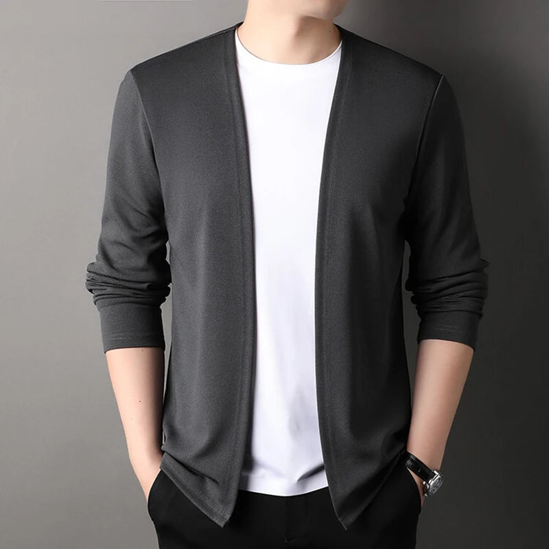 Slim Cardigan – Spring and Autumn Thin Outwear, Casual Long-Sleeved Trendy Versatile Men's Fashion Solid Color Slim Autumn Cardigan