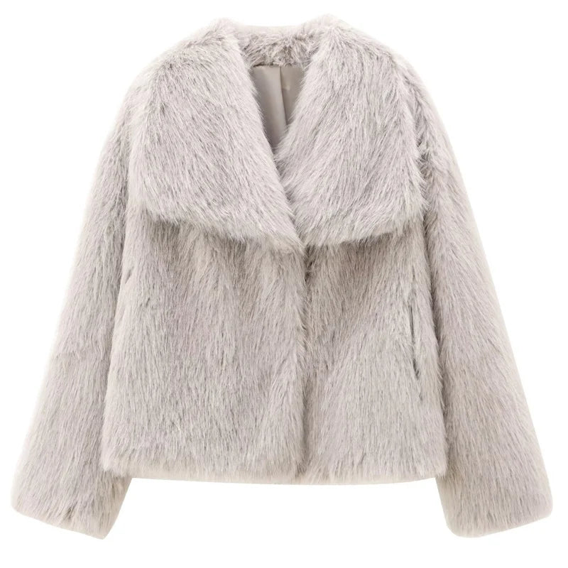 Women's Fur Coat – Plush Burgundy Bomber, Cropped Long Sleeve, Warm Winter Casual Jacket