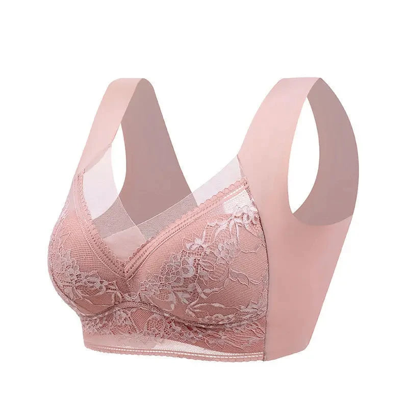 Women Large Bra – Push Up Ice Silk Seamless Bralette, Lace Wireless Summer Bra, Plus Size Top Lingerie Underwear