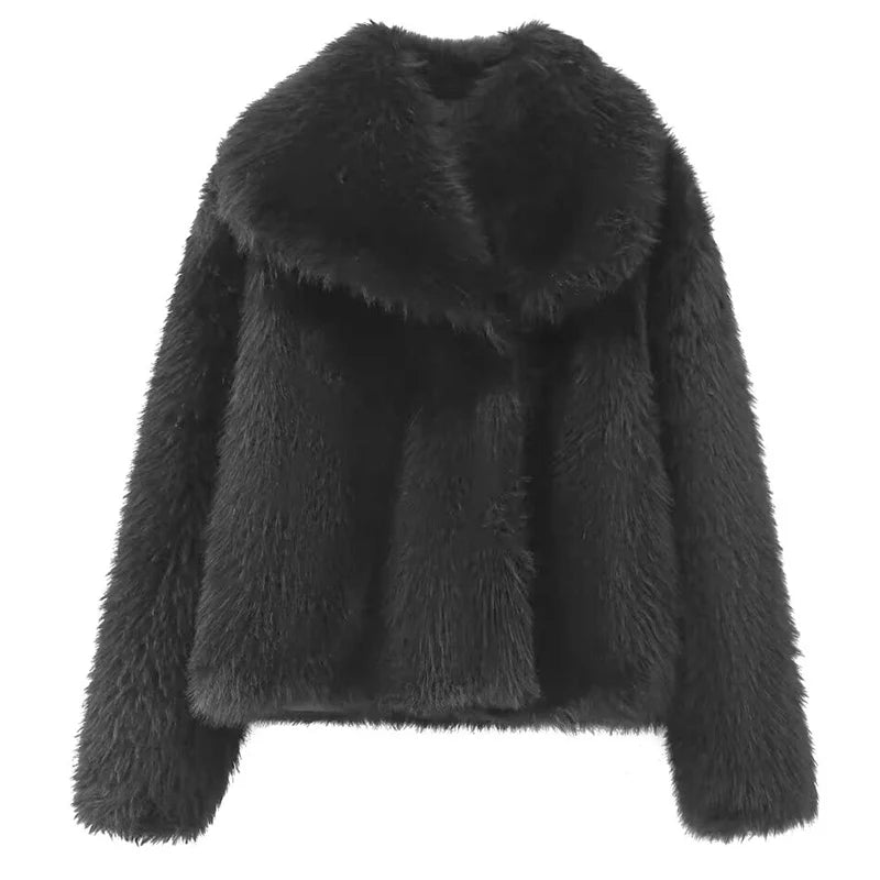 Women's Fur Coat – Plush Burgundy Bomber, Cropped Long Sleeve, Warm Winter Casual Jacket