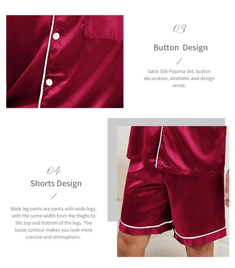 Men's Summer Pajamas Set – Short Sleeve, Button-Down Shirt with Pocket, Matching Shorts, Comfortable Loungewear Sleepwear