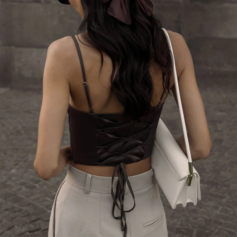 Spaghetti Strap Tank Top – Sexy, Backless, Bandage Design, Skinny Fit, Cropped, Summer, Elegant, Lace-Up, Party, Streetwear