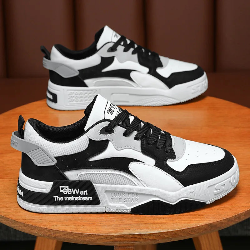 Men's Sneakers – Comfortable Platform, Lace-up Vulcanized Shoes, White Casual Sneakers