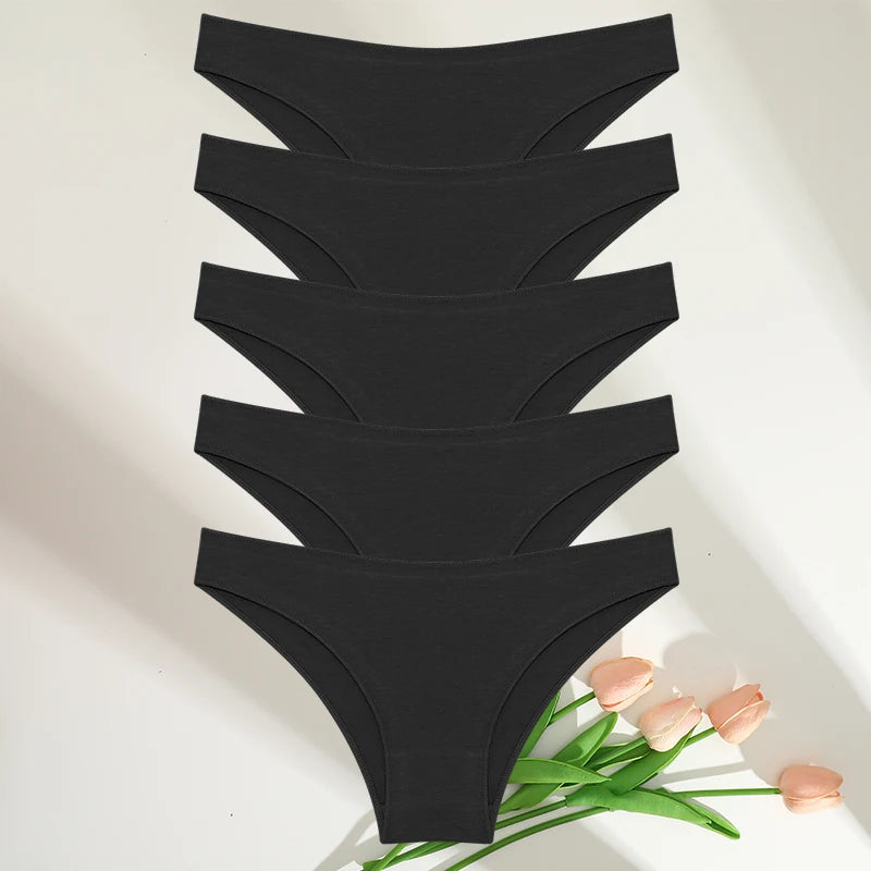 5PCS Set Women's Cotton Panties – Sexy Lingerie, Soft Underwear, Comfortable Briefs, 7 Solid Colors