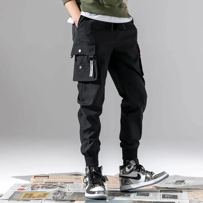 Trendy Solid Color Cargo Pants – Multi Flap Pockets, Loose Fit, Casual Outdoor and Workwear, Oversized Style