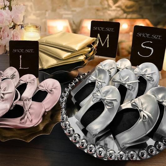 Foldable Ballet Flats - Portable Soft Sole Roll-Up Slippers, Slip-On Comfy Dancing Shoes for Travel and Wedding with Bag for Women