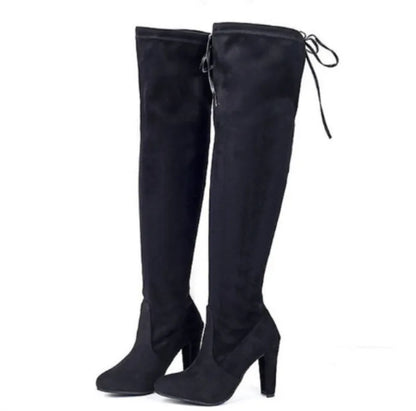 New Women Boot Fashion Suede Women Over The Knee Boot Lace Up Sexy High Heels Shoes Women Slim Thigh High boot