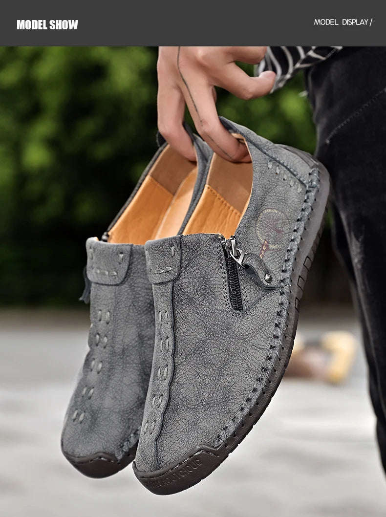 Handmade Leather Shoes – Casual Slip-On Loafers, Breathable Leather Shoes for Men, Flats, Hot Sale Moccasins, Tooling Shoes, Plus Size for Men