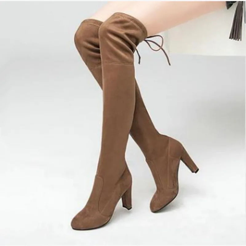 New Women Boot Fashion Suede Women Over The Knee Boot Lace Up Sexy High Heels Shoes Women Slim Thigh High boot