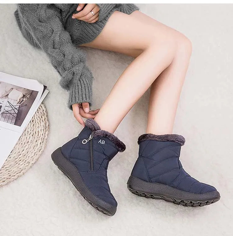 Boots Comfortable Women's Boots – Waterproof Shoes with Zipper, Soft Fur Winter Boots for Women, Botas Mujer Snow Shoes