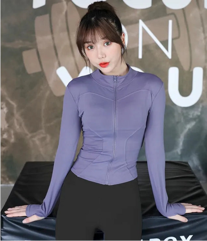 Women's Long Sleeve Sports Jacket – Zip-Up Fitness Yoga Top, Warm Winter Gym Activewear