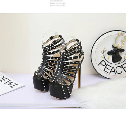 Platform High Heels Sandals Women Sexy Peep Toe Pumps Fashion Rivet Decoration Ladies