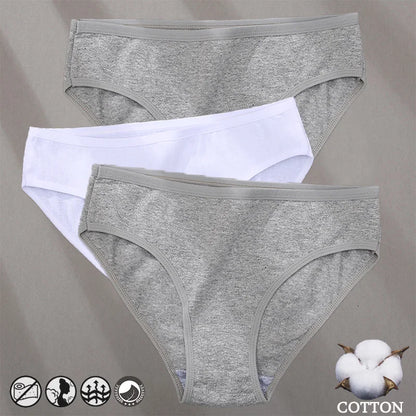 3PCS Cotton Jacquard Panties – Women's Underwear, Sexy Lingerie, Solid Color, Comfortable Briefs, Intimate Wear