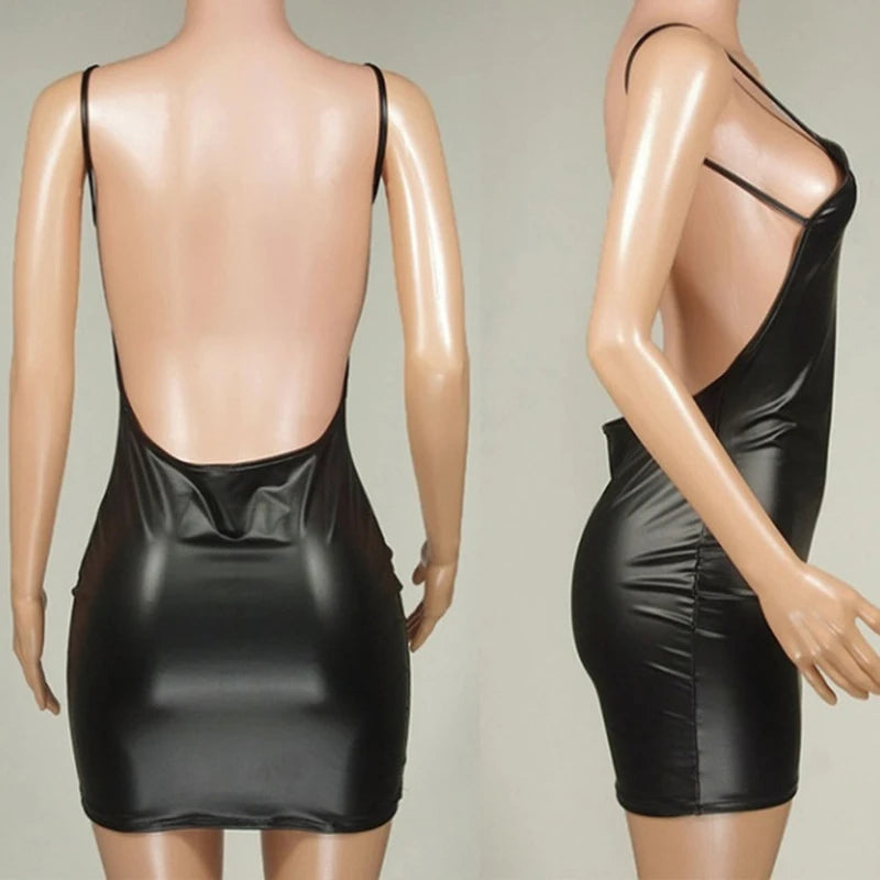 Babydoll Dress PU Leather Backless