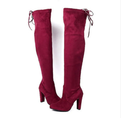 New Women Boot Fashion Suede Women Over The Knee Boot Lace Up Sexy High Heels Shoes Women Slim Thigh High boot