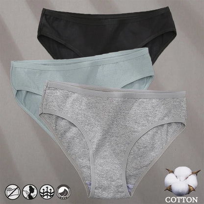 3PCS Cotton Jacquard Panties – Women's Underwear, Sexy Lingerie, Solid Color, Comfortable Briefs, Intimate Wear