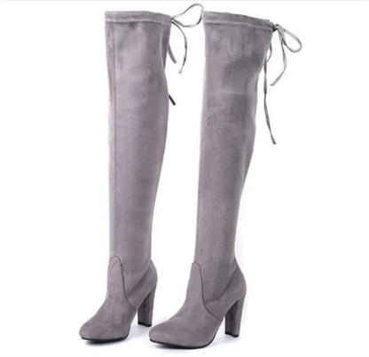 New Women Boot Fashion Suede Women Over The Knee Boot Lace Up Sexy High Heels Shoes Women Slim Thigh High boot