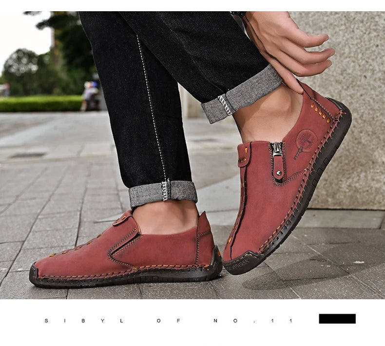 Handmade Leather Shoes – Casual Slip-On Loafers, Breathable Leather Shoes for Men, Flats, Hot Sale Moccasins, Tooling Shoes, Plus Size for Men