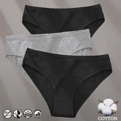 3PCS Cotton Jacquard Panties – Women's Underwear, Sexy Lingerie, Solid Color, Comfortable Briefs, Intimate Wear