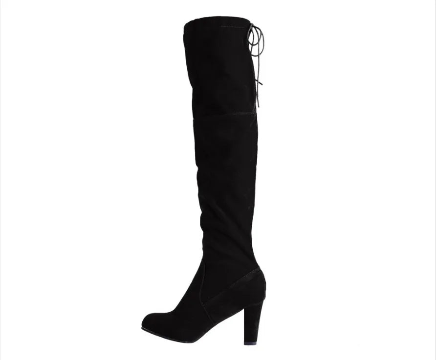 New Women Boot Fashion Suede Women Over The Knee Boot Lace Up Sexy High Heels Shoes Women Slim Thigh High boot