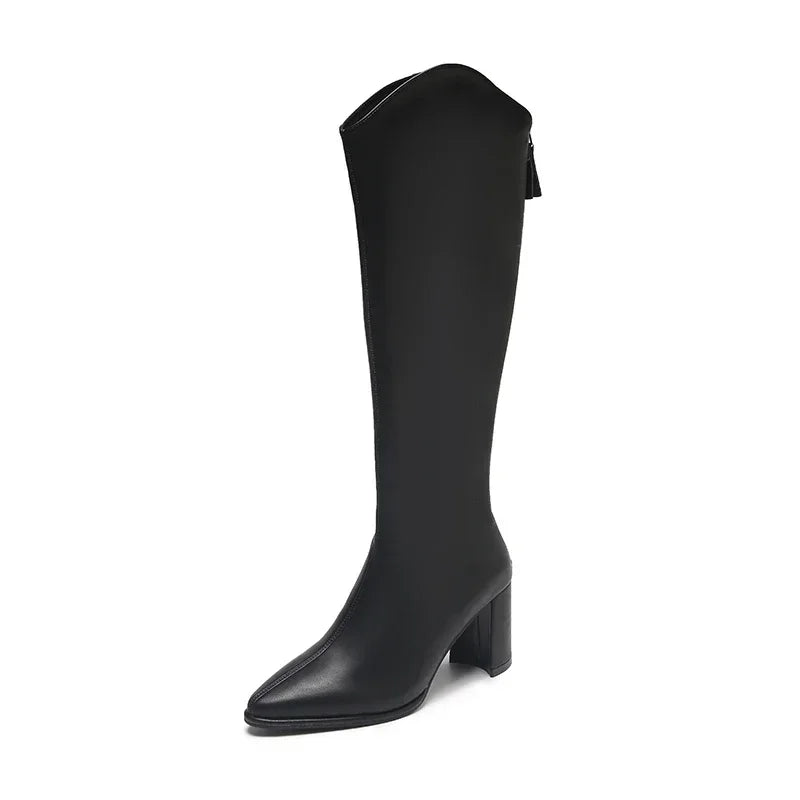 Zipper Boots with Thick High Heels – Simple Design, Knee High, Autumn & Winter Boots