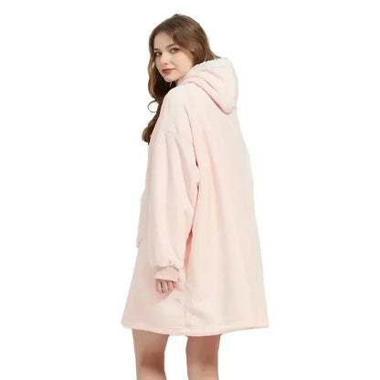 Winter Oversized Blanket Hoodie – Unisex Pullover, Fleece, Long Flannel Sleeves, Giant TV Sweatshirt