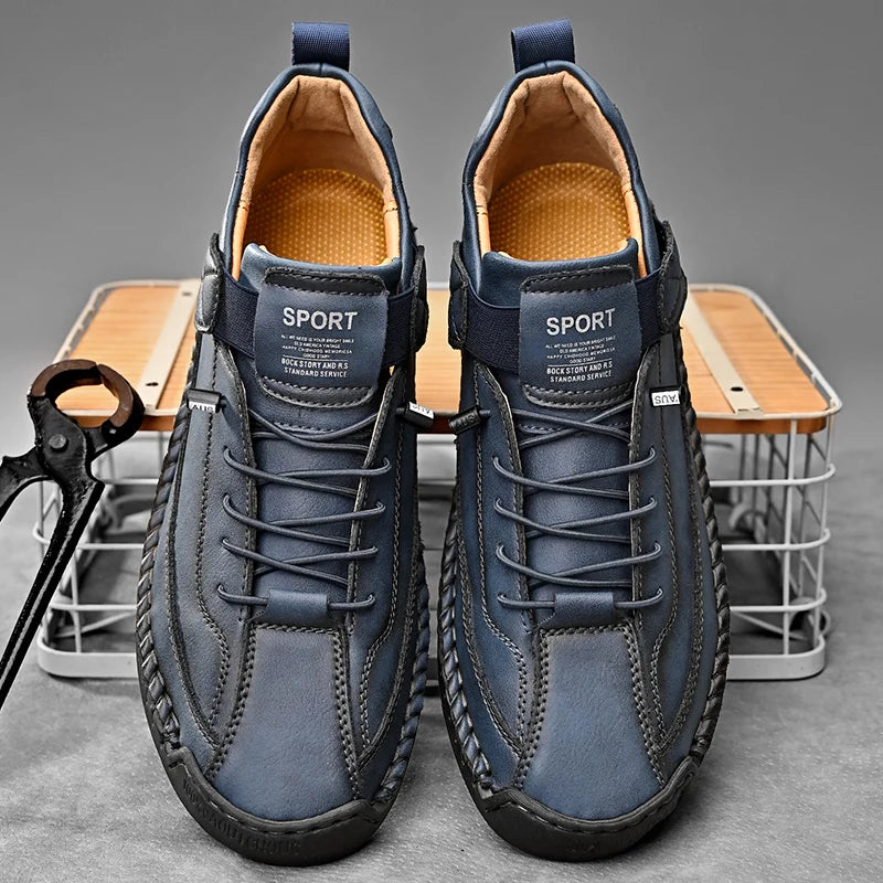 Handmade Leather Shoes – Casual Slip-on Loafers, Breathable Leather Flats for Men, Fashion Moccasins, Tooling Shoes, Plus Size