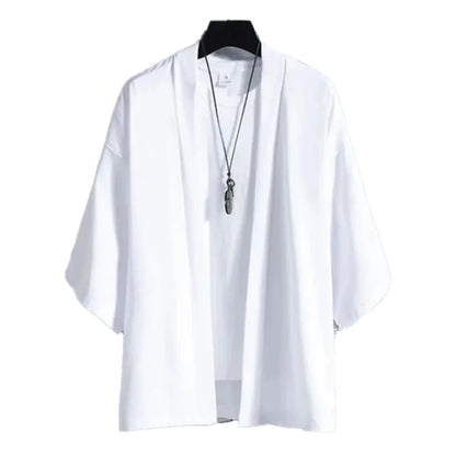 Men's Lightweight Kimono Shirt – Seven Sleeve Open Front Cardigan, Japanese Style Yukata Bathrobe, Samurai-Inspired Clothing