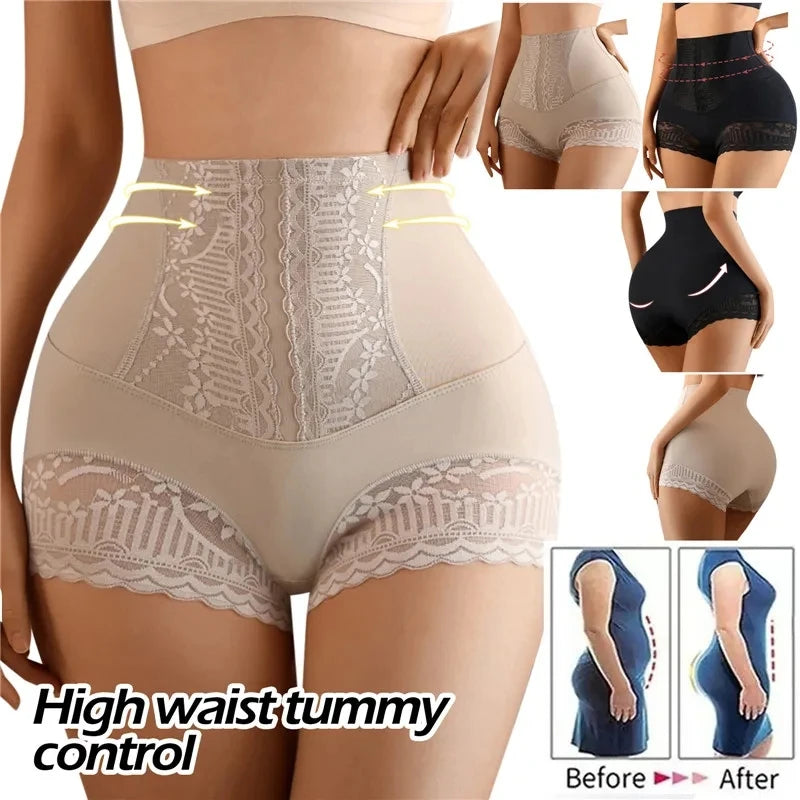 High Waist Control Panties Seamless Shapewear Briefs With Lace Slimming Shorts Flat Belly Shaping