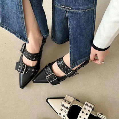 French Style Pointed Toe Mary Jane Shoes for Women – Retro Medium Thick Heel, Perfect for Skirts, Small Leather Shoes