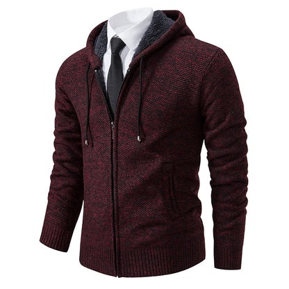 Jersey Men's Casual Sports Coat – Solid Color Stand Collar Sweater, Fleece-Lined, Warm Zipper Cardigan