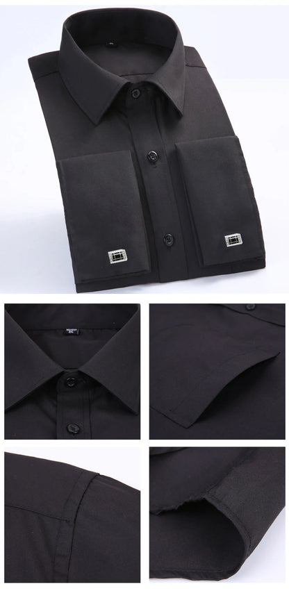 Men's French Cuff Formal Shirt – New White Long-Sleeved Business Button Shirt, Regular Fit With Cuff Buttons