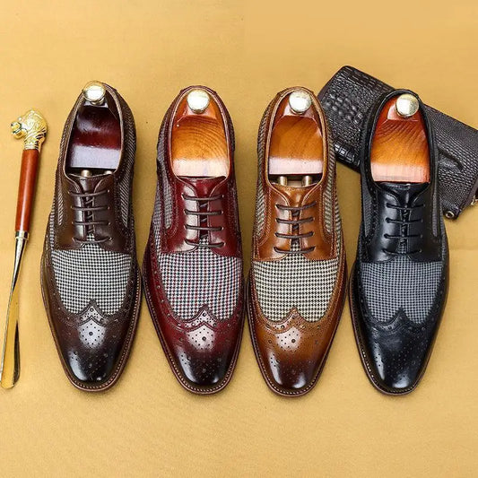 Leather Brogues – Fashion Wedding Party Men Dress Shoes, Italian Designer Male Driving Formal Shoes, Lace-Up Men Oxfords, Big Size