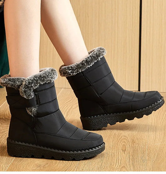 Ankle Low Heels Botas Mujer – Waterproof Snow Boots with Fur, Trendy Winter Women's Boots, Warm Winter Shoes for Women