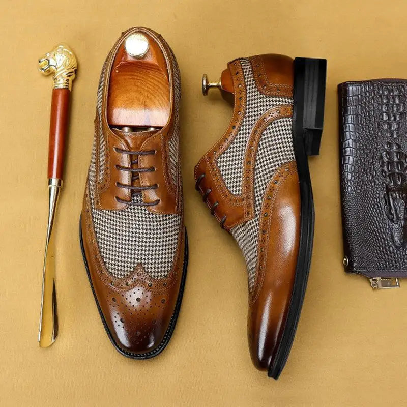 Leather Brogues – Fashion Wedding Party Men Dress Shoes, Italian Designer Male Driving Formal Shoes, Lace-Up Men Oxfords, Big Size